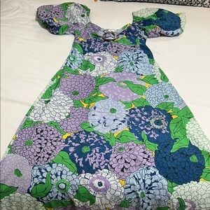 Vestique Floral Maxi Dress - Blue, Green, Purple